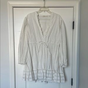 Anthropologie Cream Eyelet Dress with Tie Waist